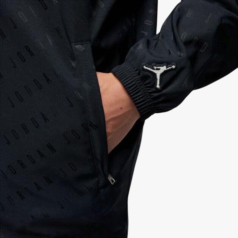 Jordan Essential Letter Logo Jacquard Collared Snap Coach Jacket Men Jackets Black DV7617-010