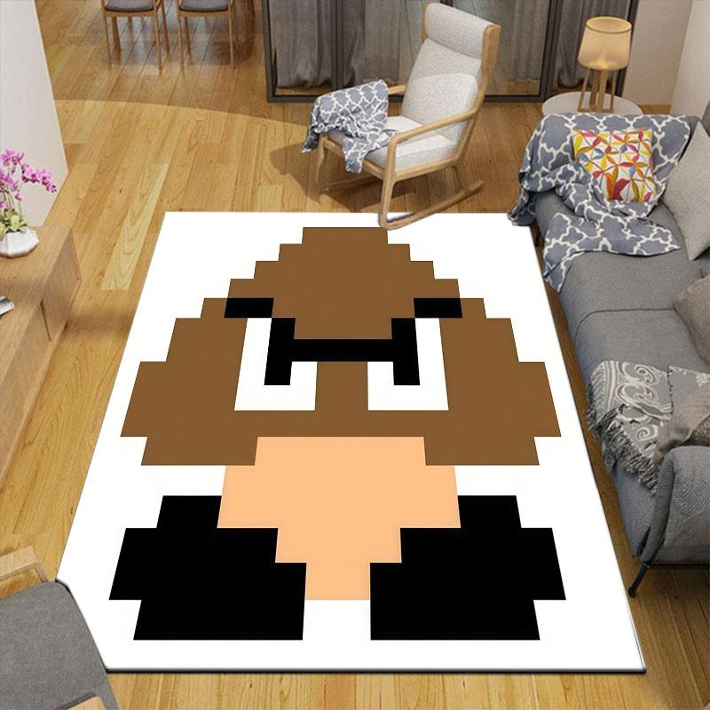 Goomba Flannel Printed Carpet, Home Sofa Decoration for Living Room & Bedroom, Non‑Slip Play Flannel Floor Mat for Game Room