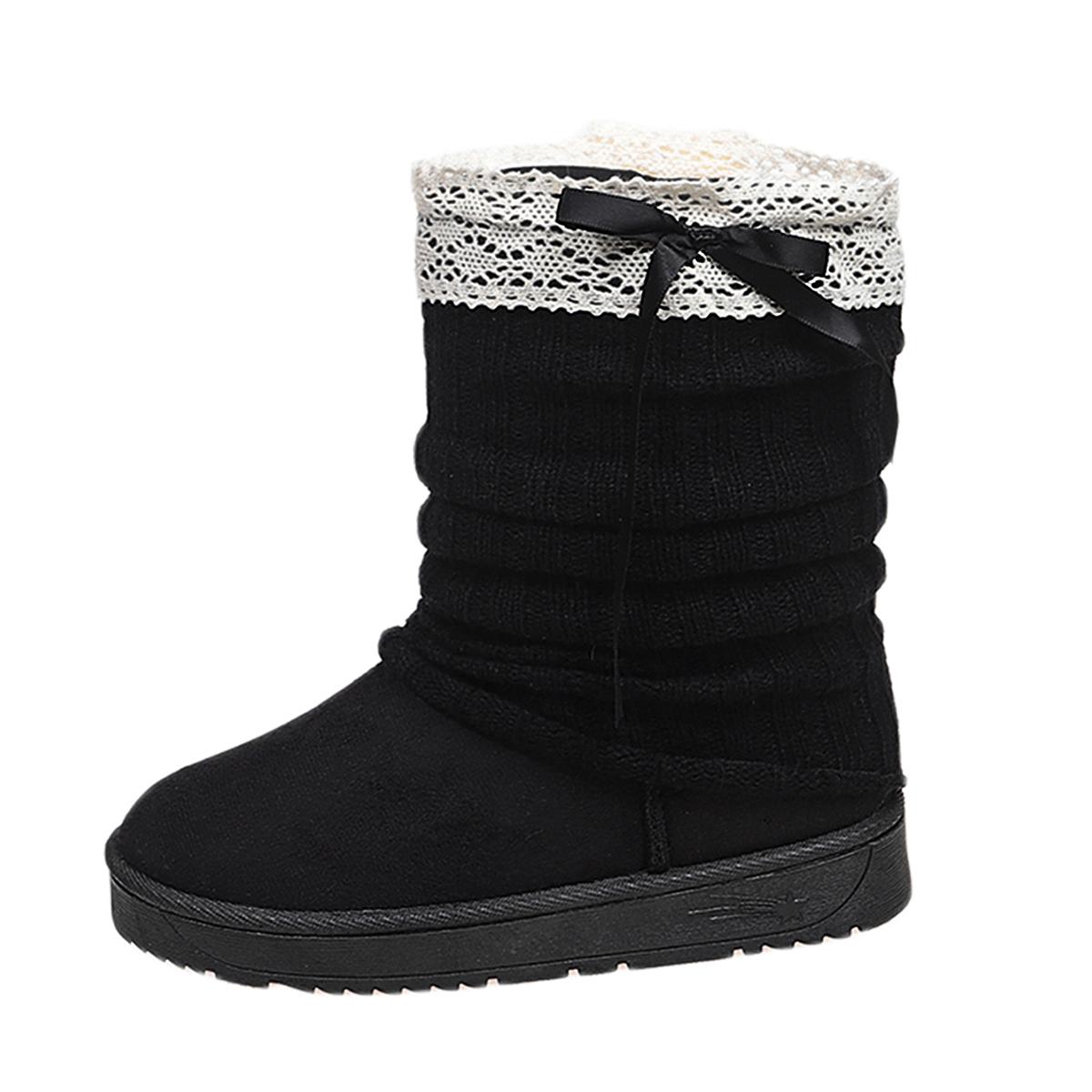 

Fashion 2025 New Sweet Bowknot Snow Boots Women Winter Fashion Lace Decoration Ankle Boots for Woman Short Plush Non Slip Shoes Autumn 41 чёрный