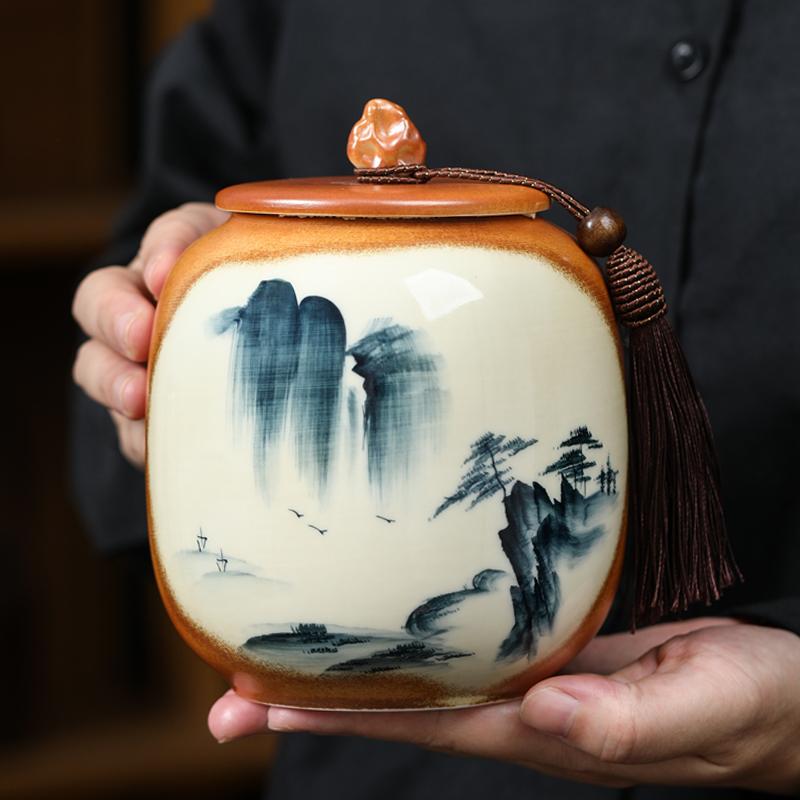 Chinese Ceramic Tea Caddy Vintage Sealed Candy Jar Household Moisture Proof Coffee Beans Nut Herb Storage Jar Kitchen Container
