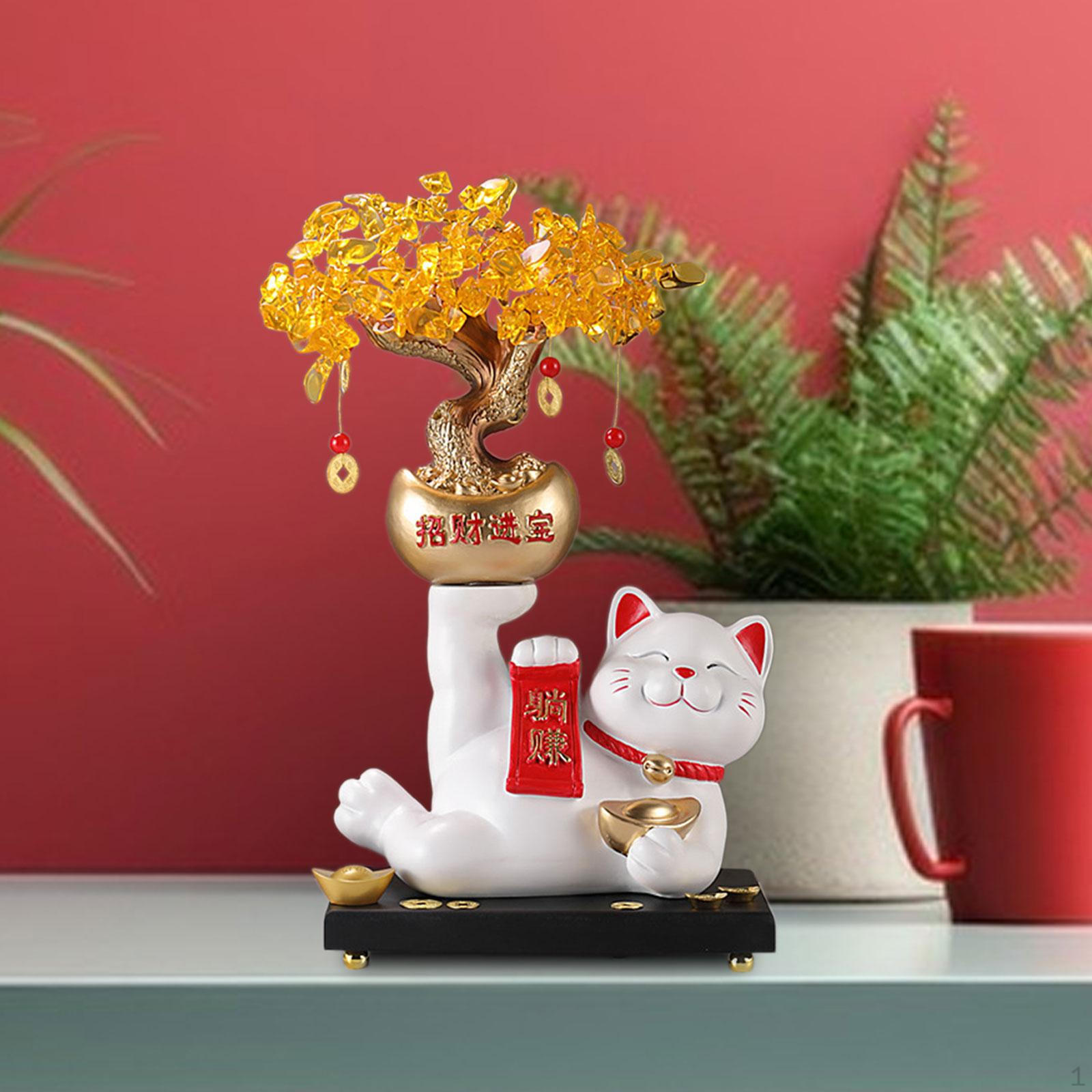 

Статуя и фигурка счастливого кота «Дерево удачи», художественная коллекция, подарок на день рождения, настольное украшение