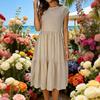 Women’s Short Sleeve Crew Neck Tiered Midi Dress Casual Loose Fit Solid Pattern Soft Lightweight Fabric Summer Wear