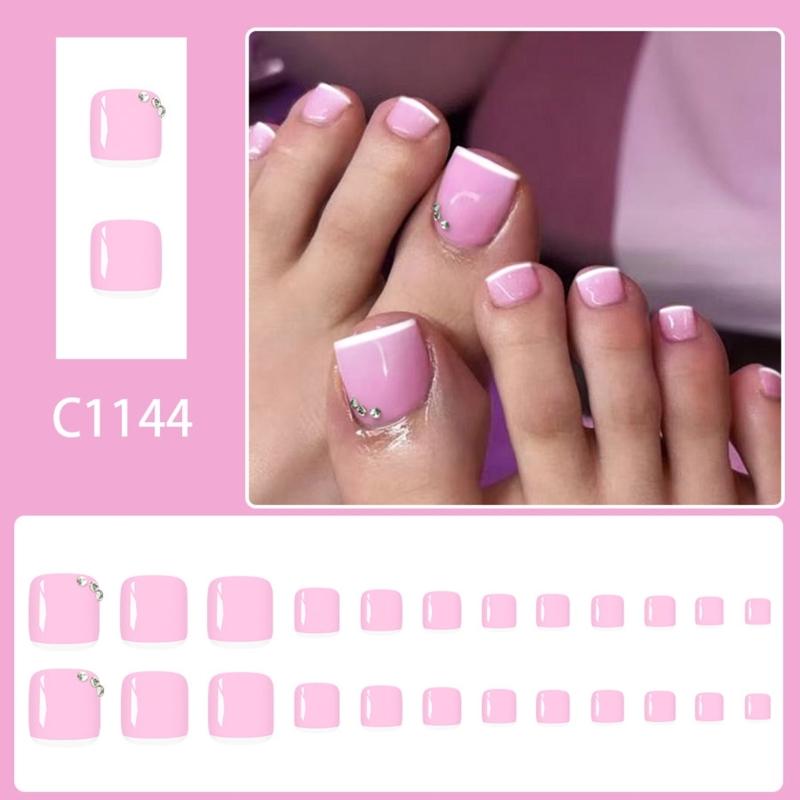 Elegant Press On Toenails French Design White Edge Light Pink Glitters Accents NonToxic Fake Nail Easy Application For Holiday