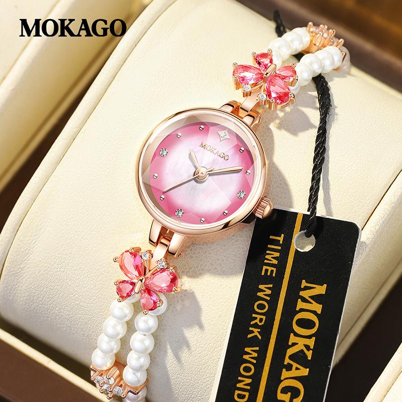 

Mokago Women s Rhinestone Quartz Watch with Alloy Bracelet, Waterproof, High-End Design золотий/Яскраво-рожевий