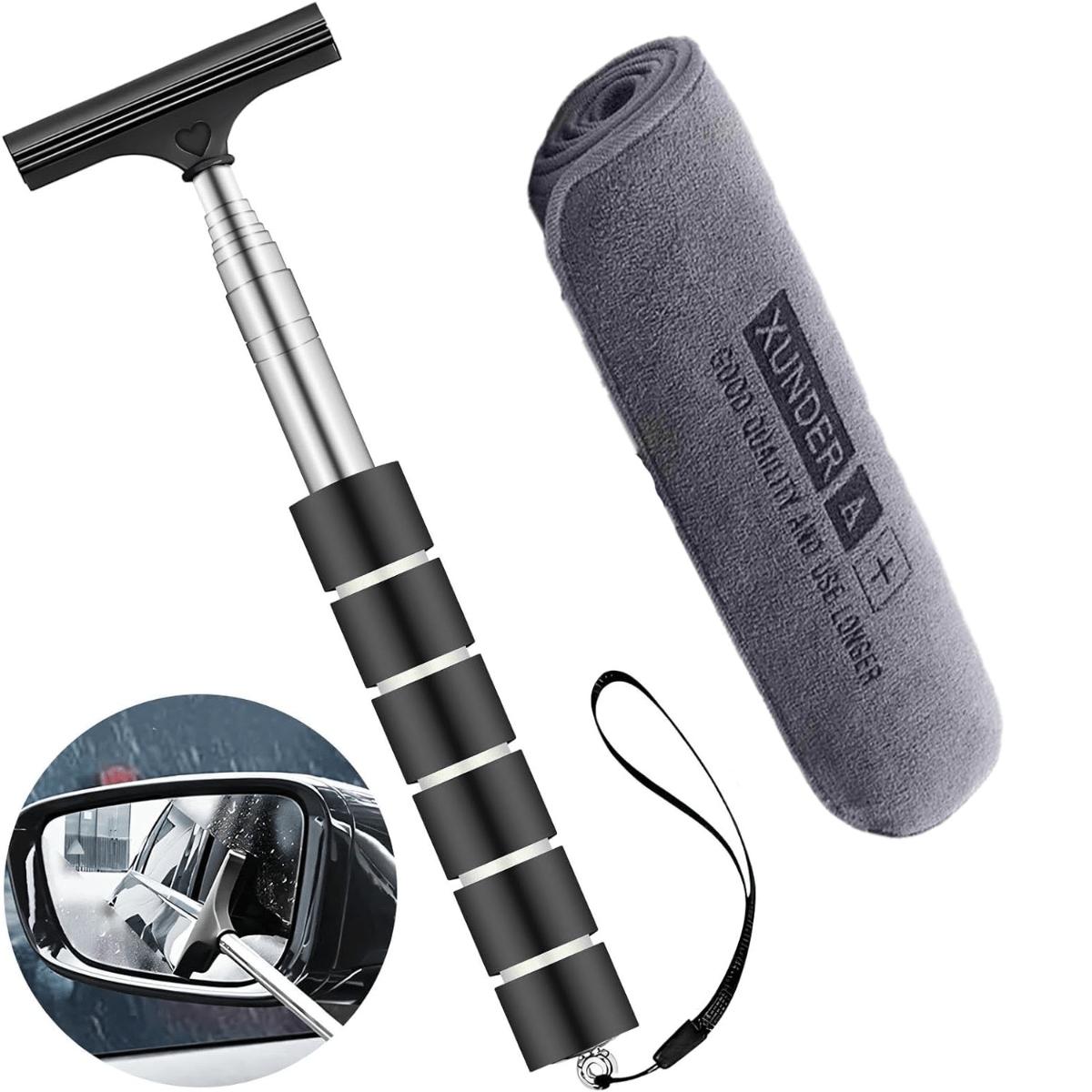 

Retractable Car Mirror Wiper Set with Microfiber Cloth - Extendable Tool for Rain/Fog, Portable Car Interior/Exterior Cleaner темно-серого