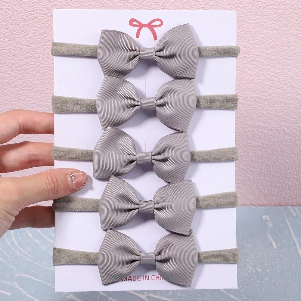 5/6Pcs Girls Solid Color Bowknot Headband For Baby Kids Grograin Ribbon Headwear Hair Bands Infant Hair Accessories