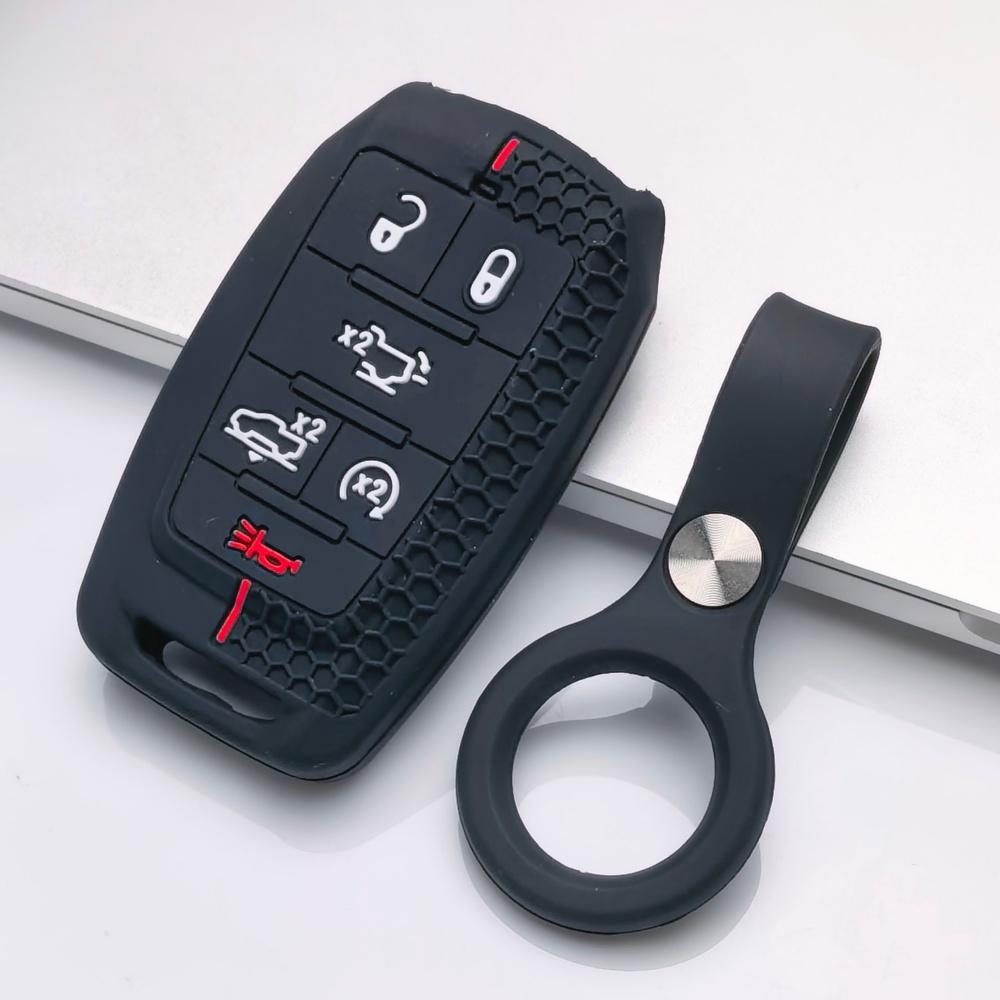 Silicone Key Fob Cover with keychain for Dodge Durango Challenger Charger Chrysler 300 for Jeep Grand Cherokee Grand Wagoneer Protective Case Fits 6 чёрный