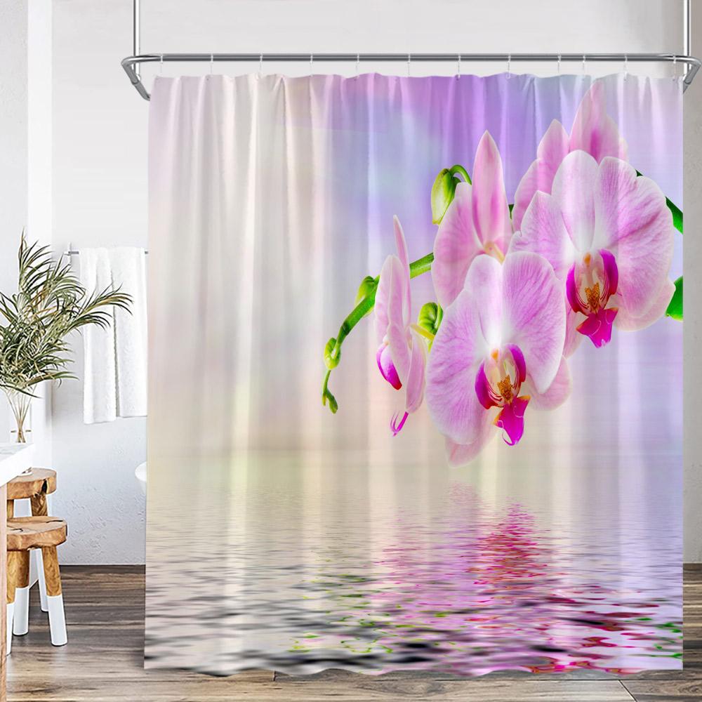 

Дзен Шторы для душа Черный камень Зеленый бамбук Лотос Спа Свеча Фиолетовая орхидея Натуральный лист Занавеска для ванной Медитация Декор для ванной 120x180cm-47x70in