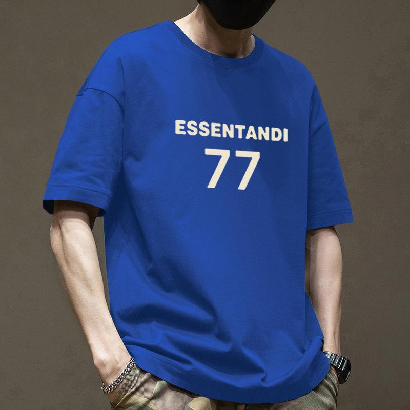 Cotton Short Sleeved T-shirt Men's Summer Trendy Printed Round Neck Shirt Loose Trendy Breathable T-shirts