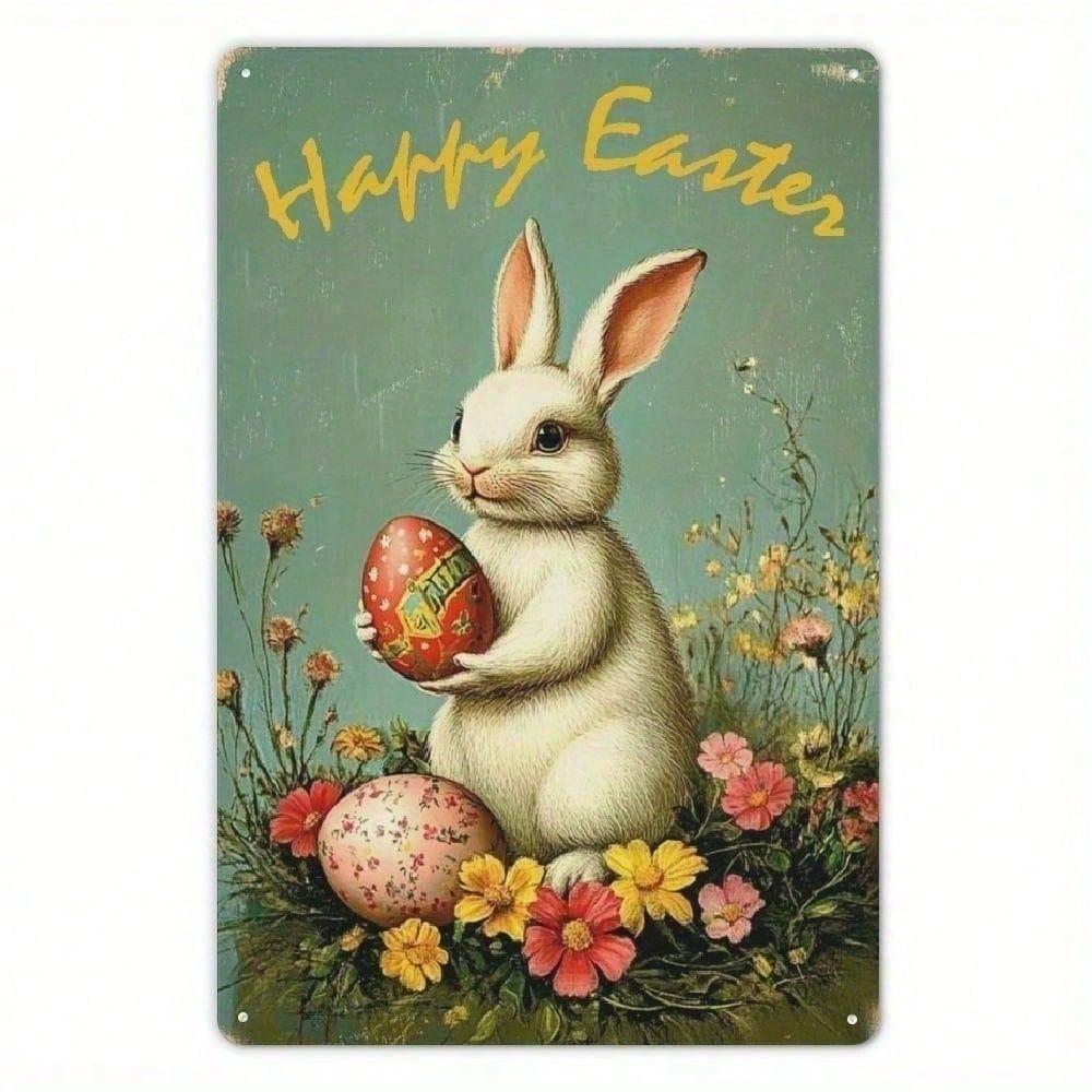 Vintage Easter Bunny Metal Wall Art Rustic Farmhouse Rabbit Silhouette Sign Waterproof Hanging Decor