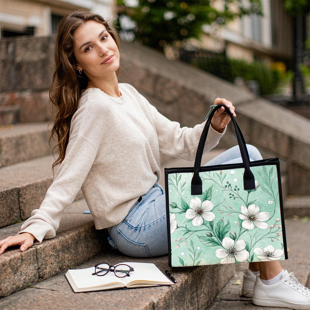 Elegant Floral Printed Tote Bag for Women Casual Daily Use Stylish Lightweight Portable Handbag for Outdoor Shopping Travel Commute