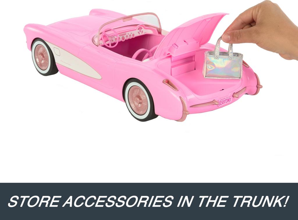 Hot Wheels RC Barbie Toy Car from Barbie The Holds 2 Barbie Trunk Opens for Storage Corvette, Battery-Operated Remote-Control Movie, Dolls,