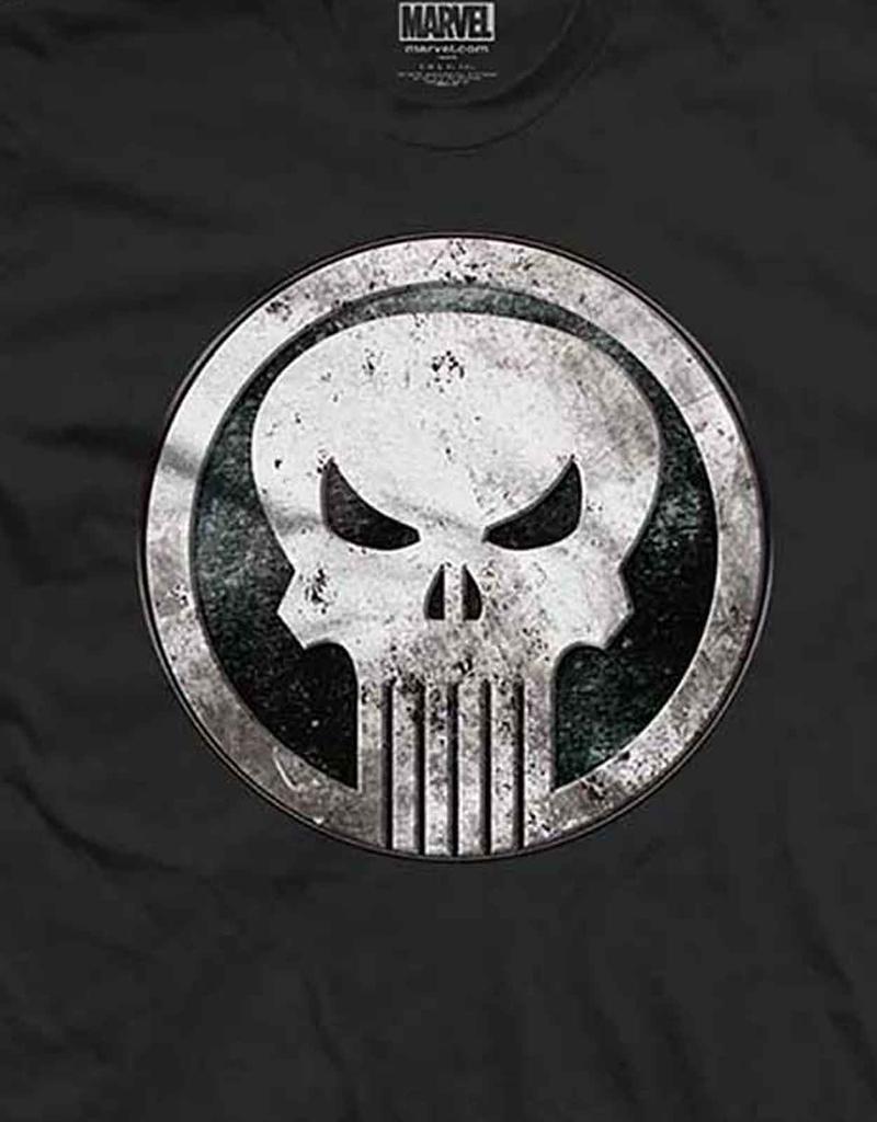 Punisher-T-Shirt Punisher-Metallabzeichen-Logo, neues offizielles Marvel-Herren-Schwarz