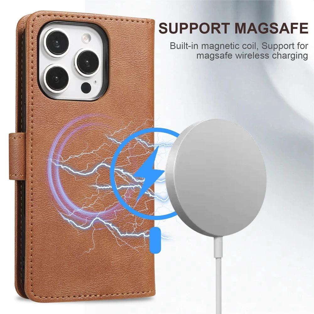 2 in 1 MagSafe Wallet Case for IPhone 16 Promax 15 Plus 14 Pro Max 13 12 Iphone16 Magnetic Wireless Charging Phone Cover