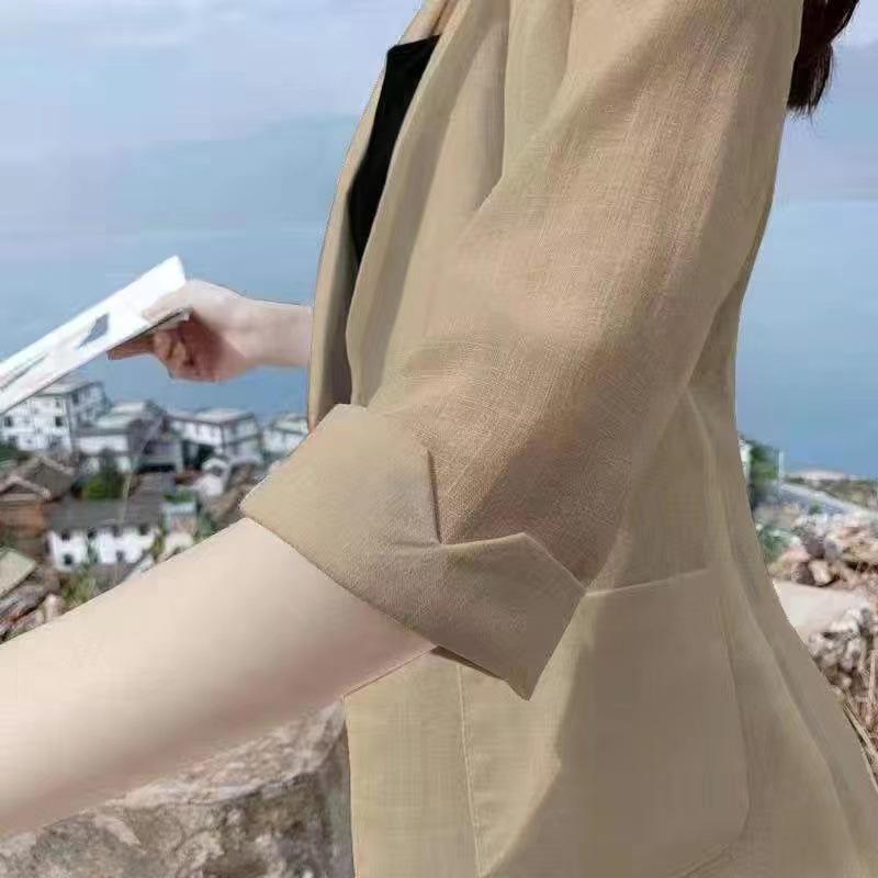 Women's Cotton Linen Blazer - Spring/Summer 2025 British Style, Casual Sun Protection Jacket