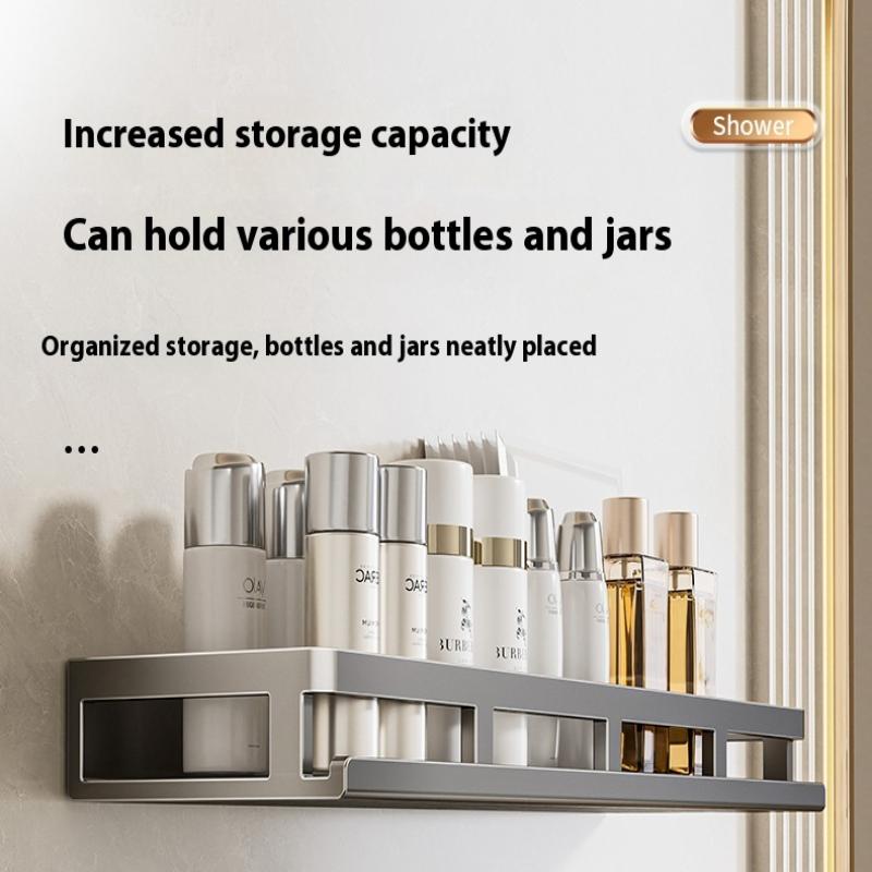 Bathroom Aluminum Wall Mounted Shower Rack Multifunctional Kitchen Storage Basket Toilet Accessories