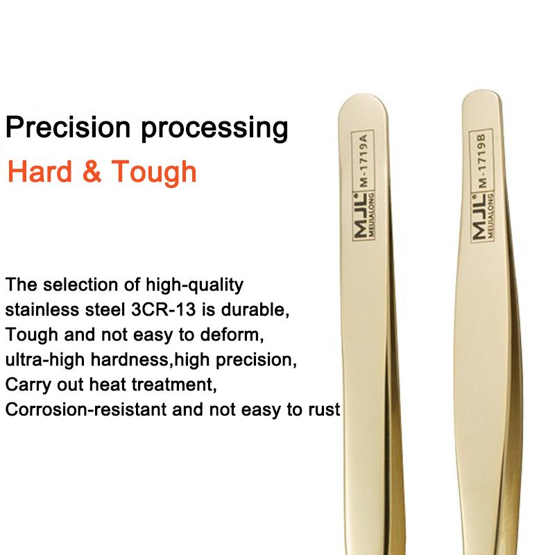 MJL High Precision Model Tweezers Stainless Steel Anti-static Curved Straight Tip Forceps Phone Repair Gift Water Sticker Box