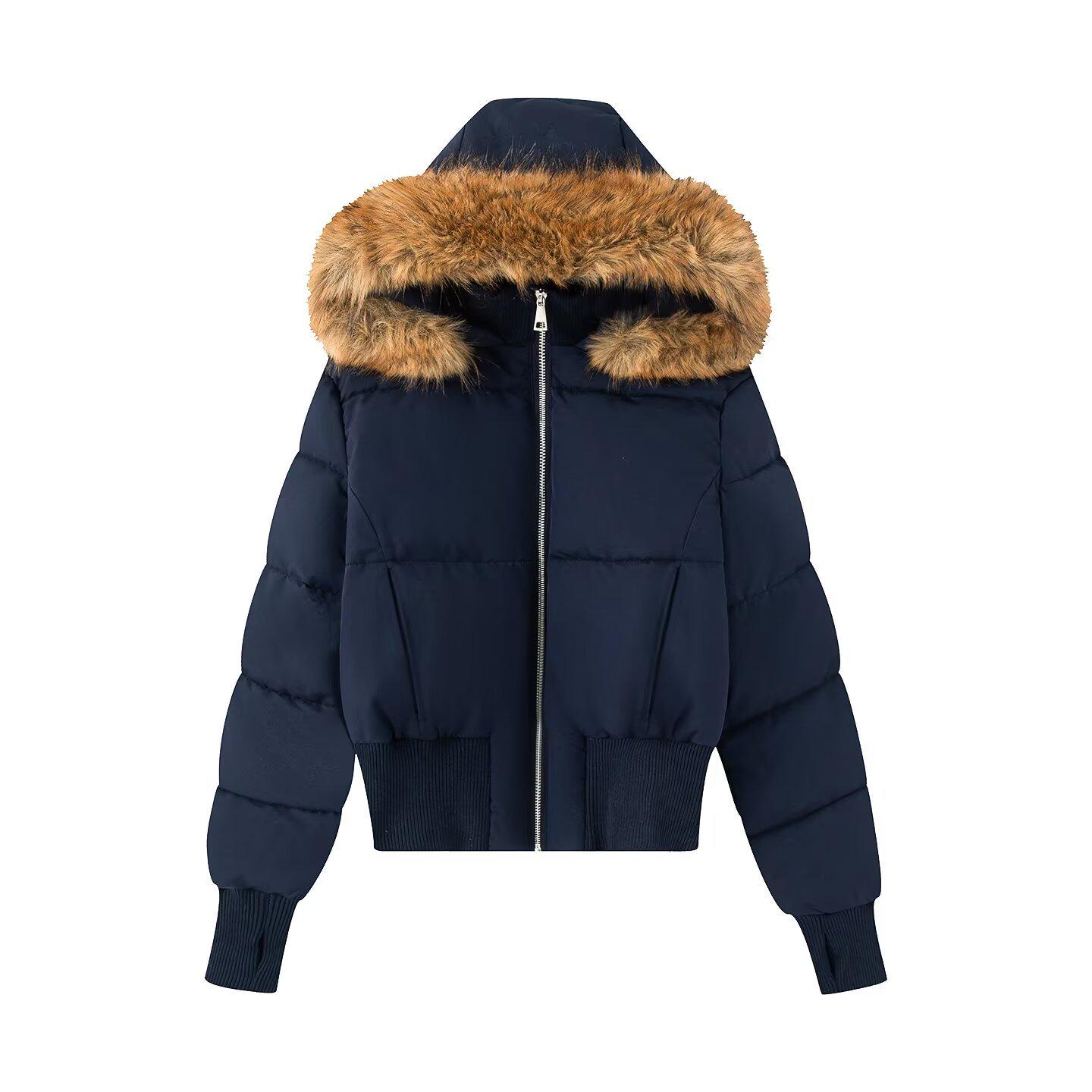 

Women s Fashion Fur Collar Hooded Zipper Cotton Jacket Medium (M) темно-синий