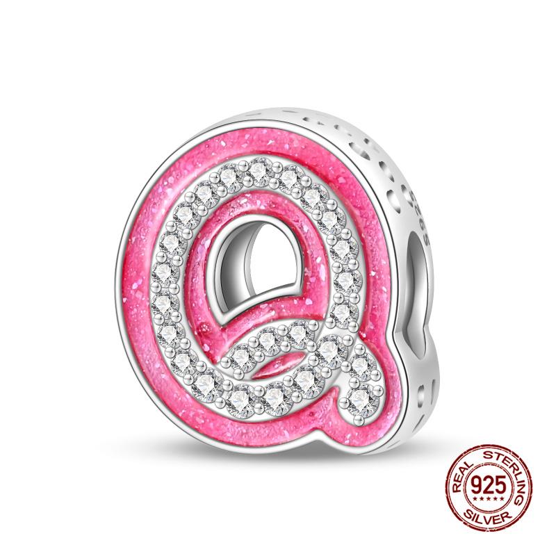 New In 26 Pink Pave A- Z Alphabet Beads Copper Love Letter Charm Fit Original 3Mm Charms Bracelet Bangle Fine Jewelry Gifts
