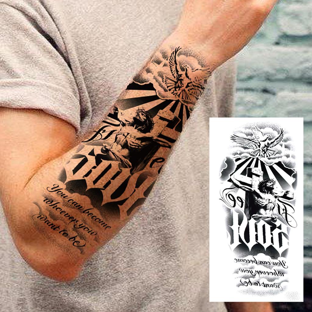 1 Sheet Death Skull Lion Temporary Tattoos For Men Women Adults Fake Wolf Skeleton Tattoo Sticker Sleeve Black Zeus