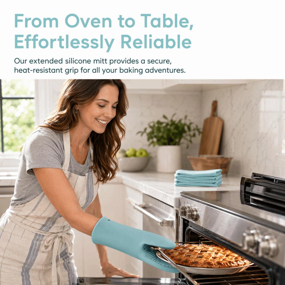 2pcs Extended Design Silicone Heat Gloves Quilted Liner Thickened Oven Gloves  Microwave