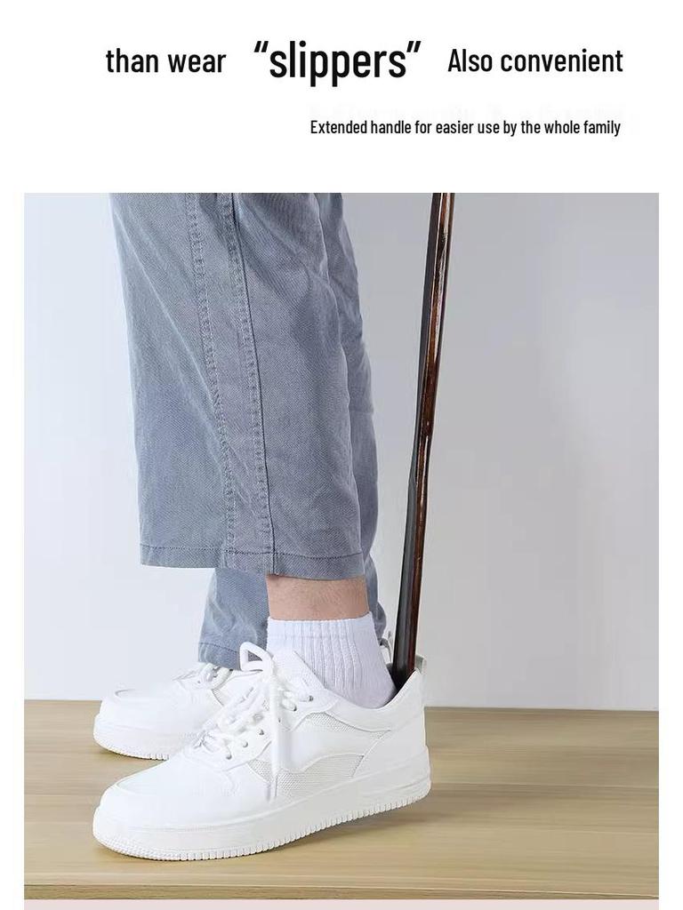 Solid Wood Long-Handled Shoehorn for Easy Shoe Wearing - Ideal for Pregnant Women and Elderly