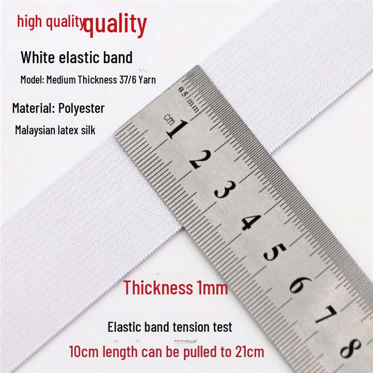 Witte Klittenbandrand Elastische Band voor Beschermende Kleding - Zwart Effen Plat, Gemiddelde Dikte