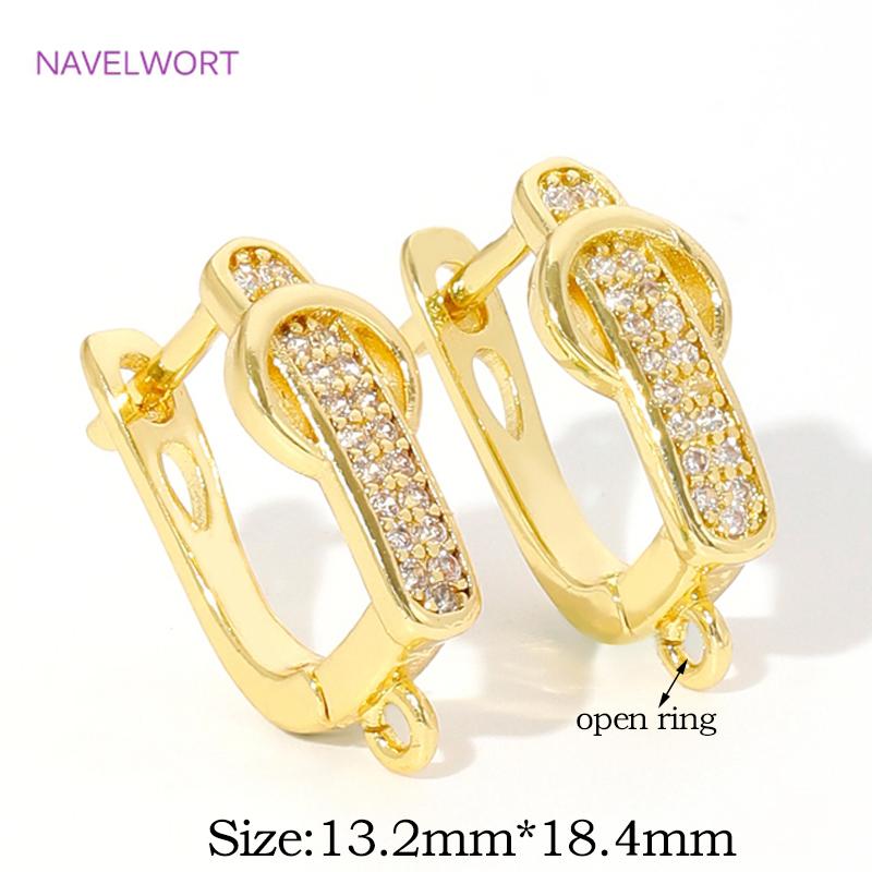 18K Gold Plated Brass Shvenzy Earwires Inlaid Zircon Earring Fixtures,Fastener For Earrings,For DIY Earring Making Accessories