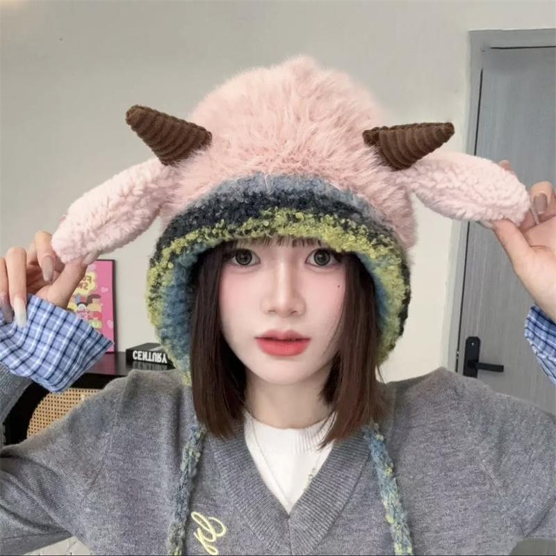 Korean Cute Plush Hat Autumn And Winter Warm Knitted Earmuffs Cold-Proof All-Match Hat