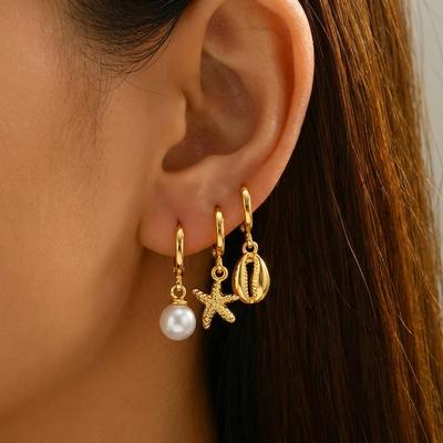 INS Style Ocean Series Starfish & Pearl Summer Beach Earrings for Women