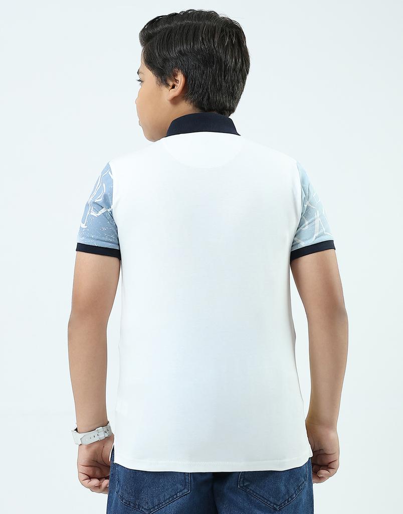MONTE CARLO Boys White Collar Neck T-Shirt