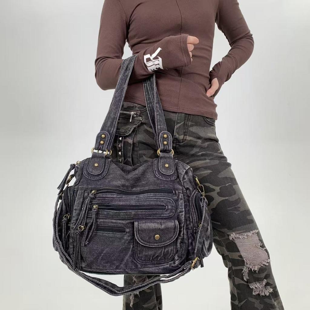 Damen Street Hottie Mehrere Taschen Gewaschene Lokomotive Tasche Große Kapazität Retro Umhängetasche