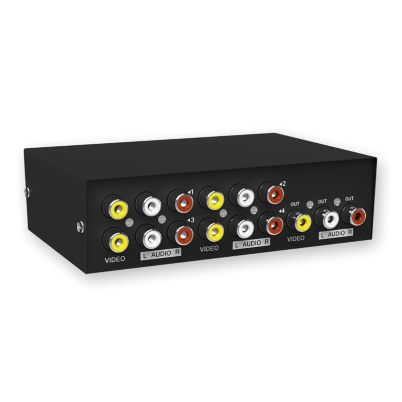 Portable 4 in 1 Out Video Switcher for Video L/R Stereo Audios Devices Compatible for Game Consoles Video Receivers