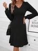 Women's Fall Winter New V-Neck Cable Knit Long Sleeve Dress Top