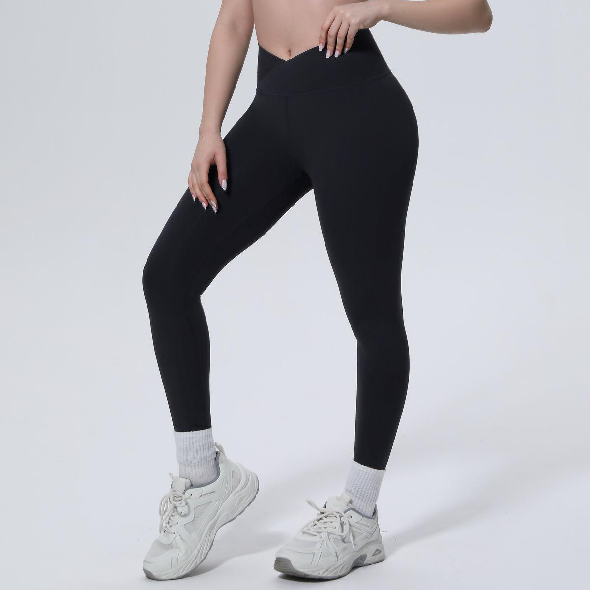 

High-Waisted Seamless Crossover Yoga Pants - Skin-Friendly, Slimming, for Running and Fitness. M