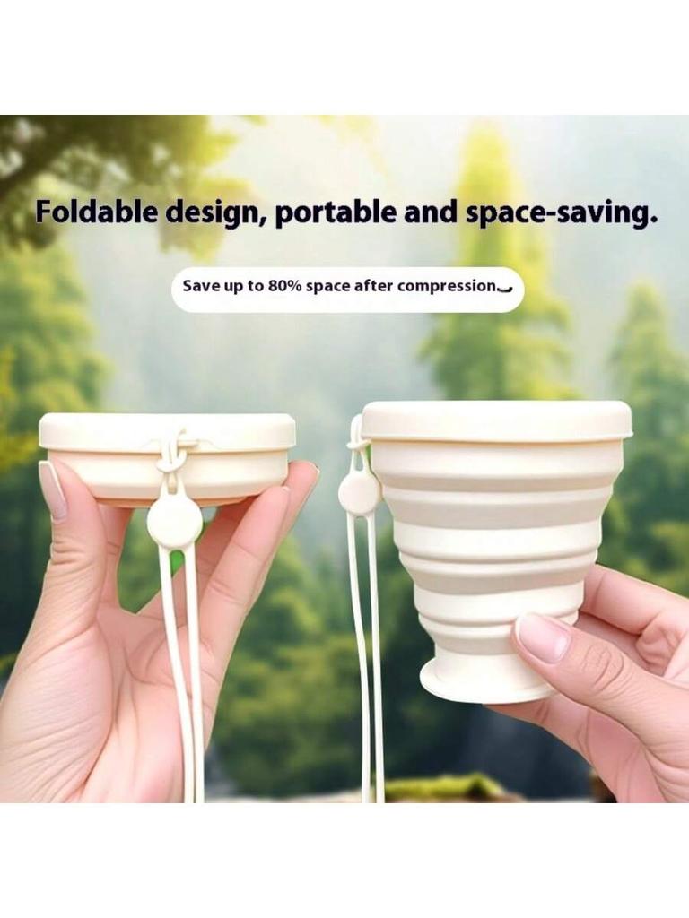 Silicone foldable travel water cup, press-to-collapse design, convenient for outdoor use and easy to carry and store.