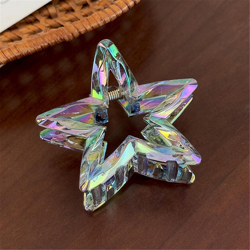 1Pc Crystal Candy Colored Hair Clip Dazzling Hollowed Out Five Pointed Star Hair Claw Stylish Elegant Acrylic Barrettes For Women Girls