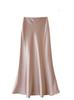 French Elegant Satin Wrap Skirt With Zipper For Womens Office And Formal Wear
