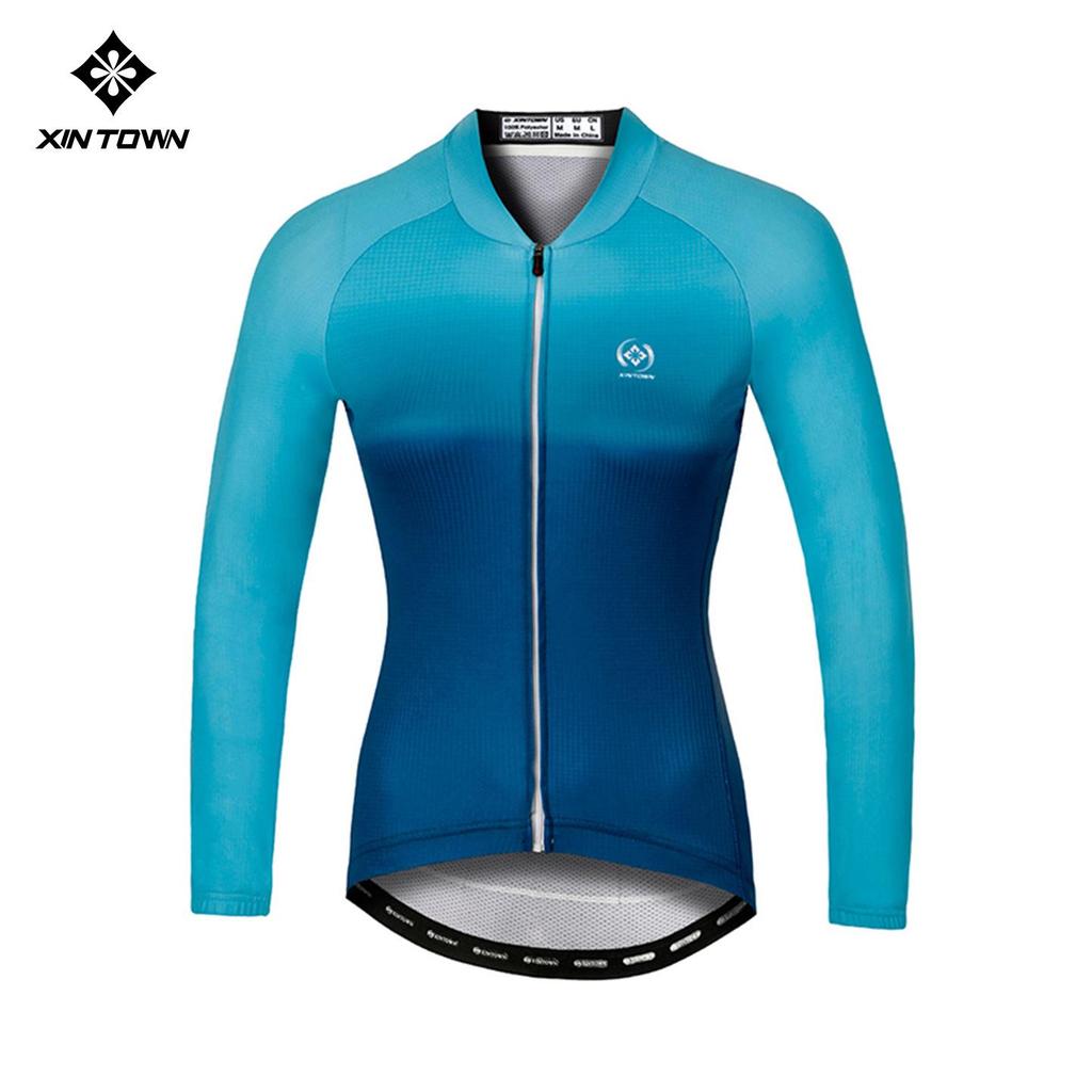 XINTOWN Women's Long Sleeve Plus Size Cycling Jersey - European & American Style, Printed Design