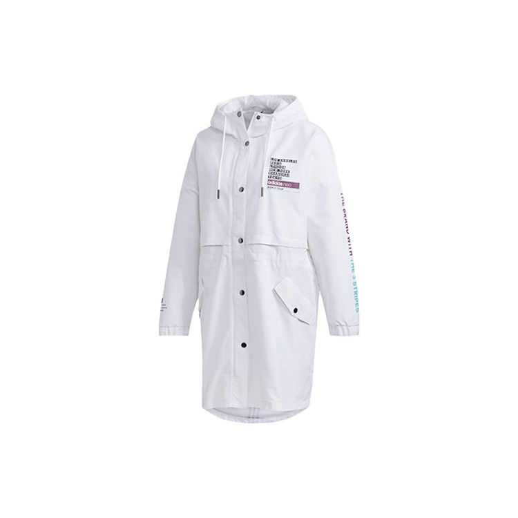 Adidas Neo Printed Logo Letter Sports Mid-Length Hooded Windbreaker Women Outerwear White FU1073
