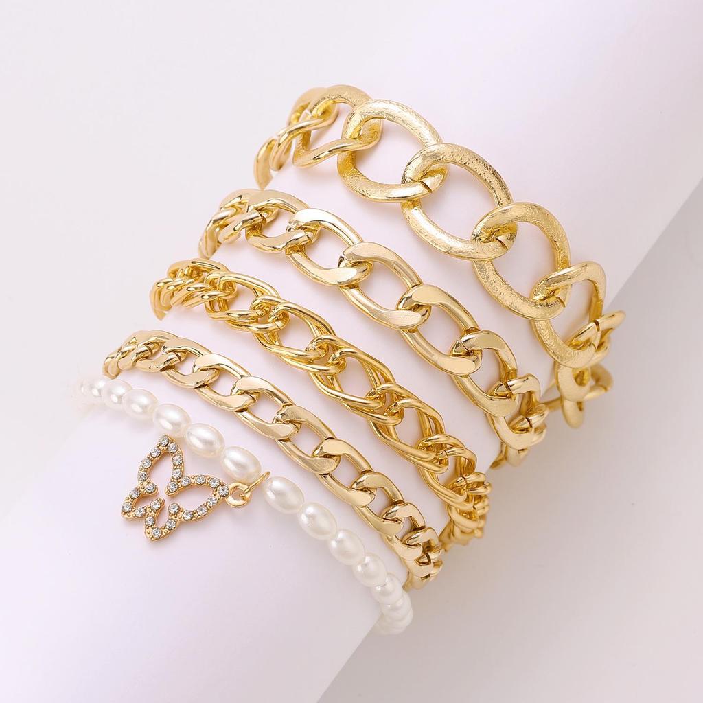 Punk Hip-Hop Alloy Bracelet Set - 4 Piece European & American Style