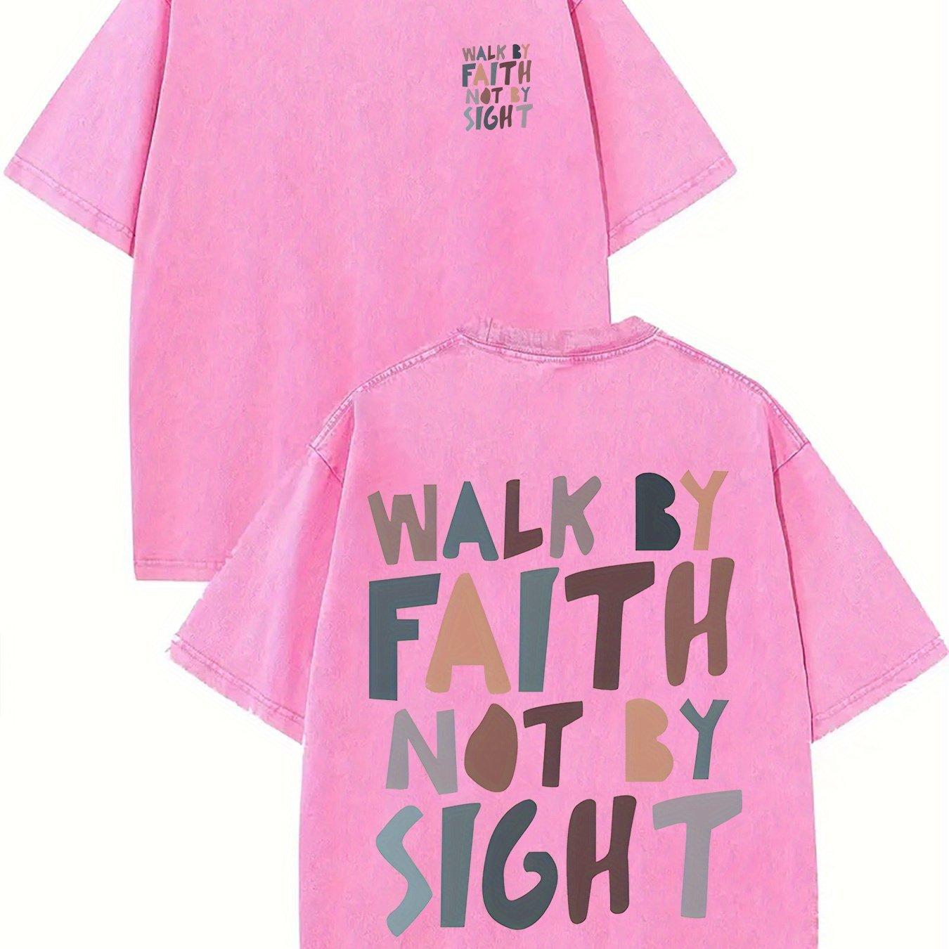 Oversized Cotton Walk By Faith Not By Sight Print Drop Shoul S розы красного