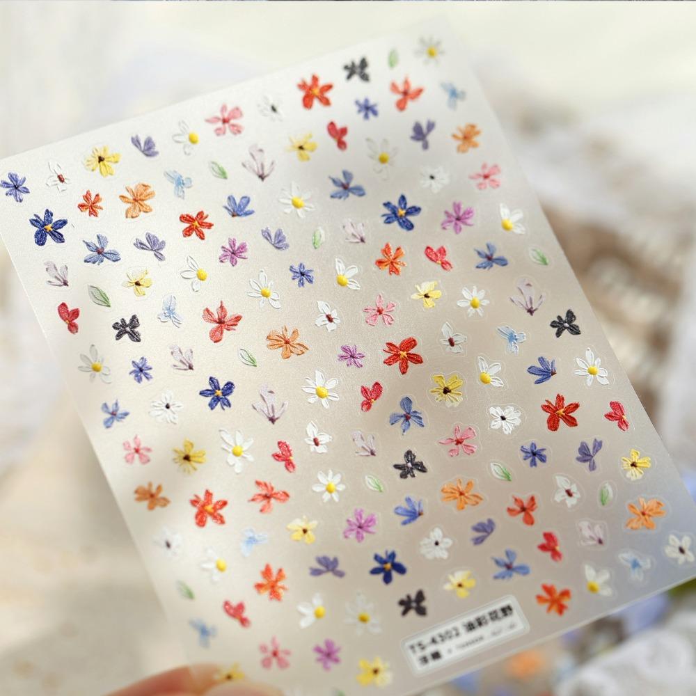 5D Embossed Press on Decals Floral Nail Decoration New Nail Art Stickers DIY