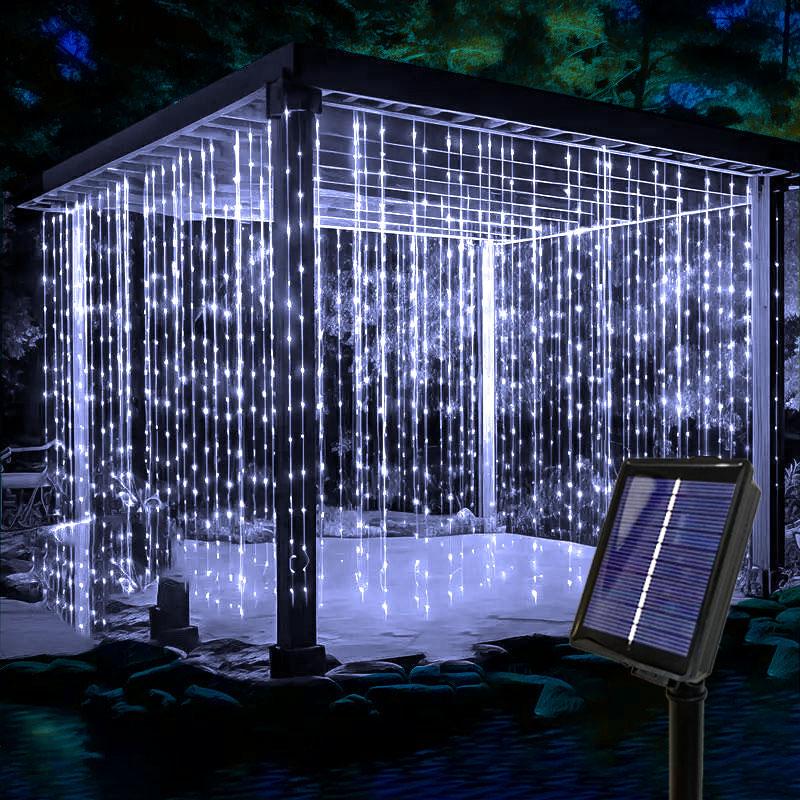 

Светодиодная солнечная гирлянда-штора для улицы, водонепроницаемая, для украшения сада и стен, сказочная гирлянда, 8 режимов освещения, рождественское освещение Solar-3x2M 200LEDs