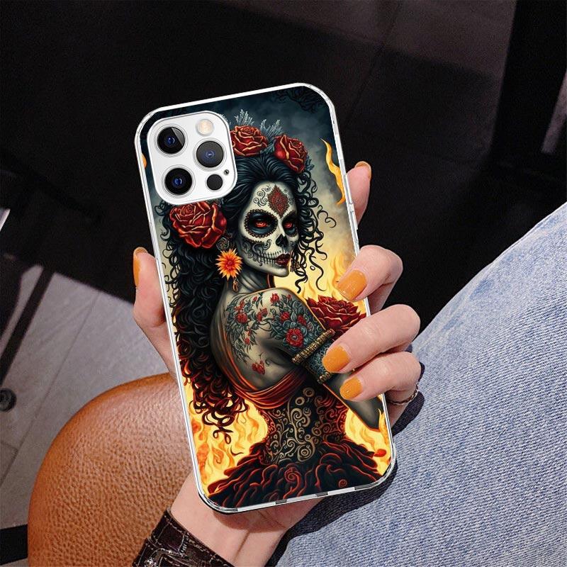 Catrina Beautiful Rose Girl Skull Phnoe Case for Iphone 17 Air 16 11 12 13 Mini 14 Plus 15 Pro Max 7 8E SE 2020 16ProMax Phone C