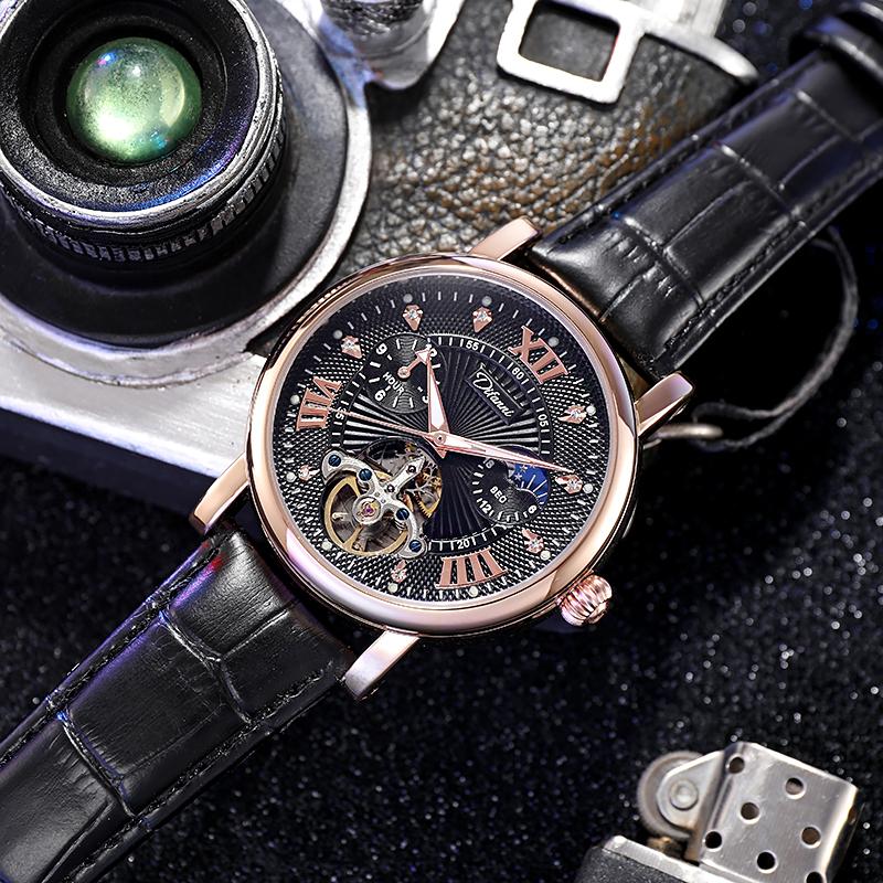 Men Watch Automatic Mechanical Watch Large Dial Luminous Hands Moon Phase Waterproof Tourbillon Skeleton Watches Man Reloj