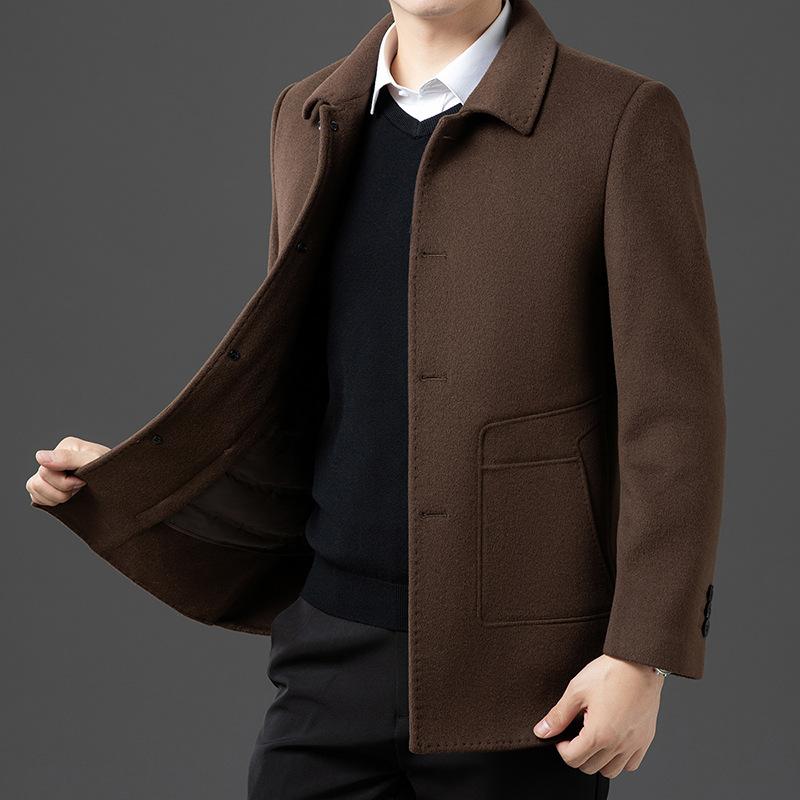 Middle-aged Men's High-end Coat for Men's Winter Mid-length Thickened Business Casual Wool Coat Daddy's Outfit