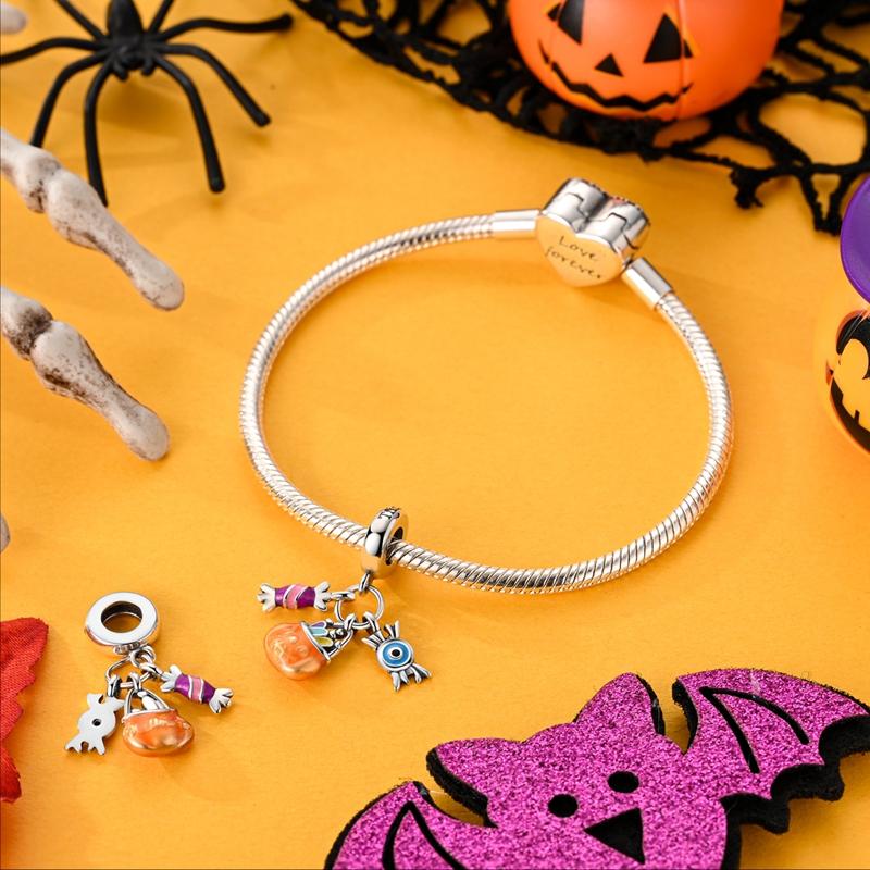 Funny Copper Metal Plated Pumpkin Witch Halloween Series Dangle Charm Bead Component Compatible With Authentic Original Bracelet High Quality Fine