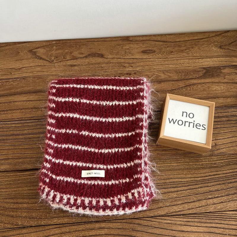 Korean version of striped two-color scarf for women's winter new versatile warmth including double-sided knitted wool scarf for students