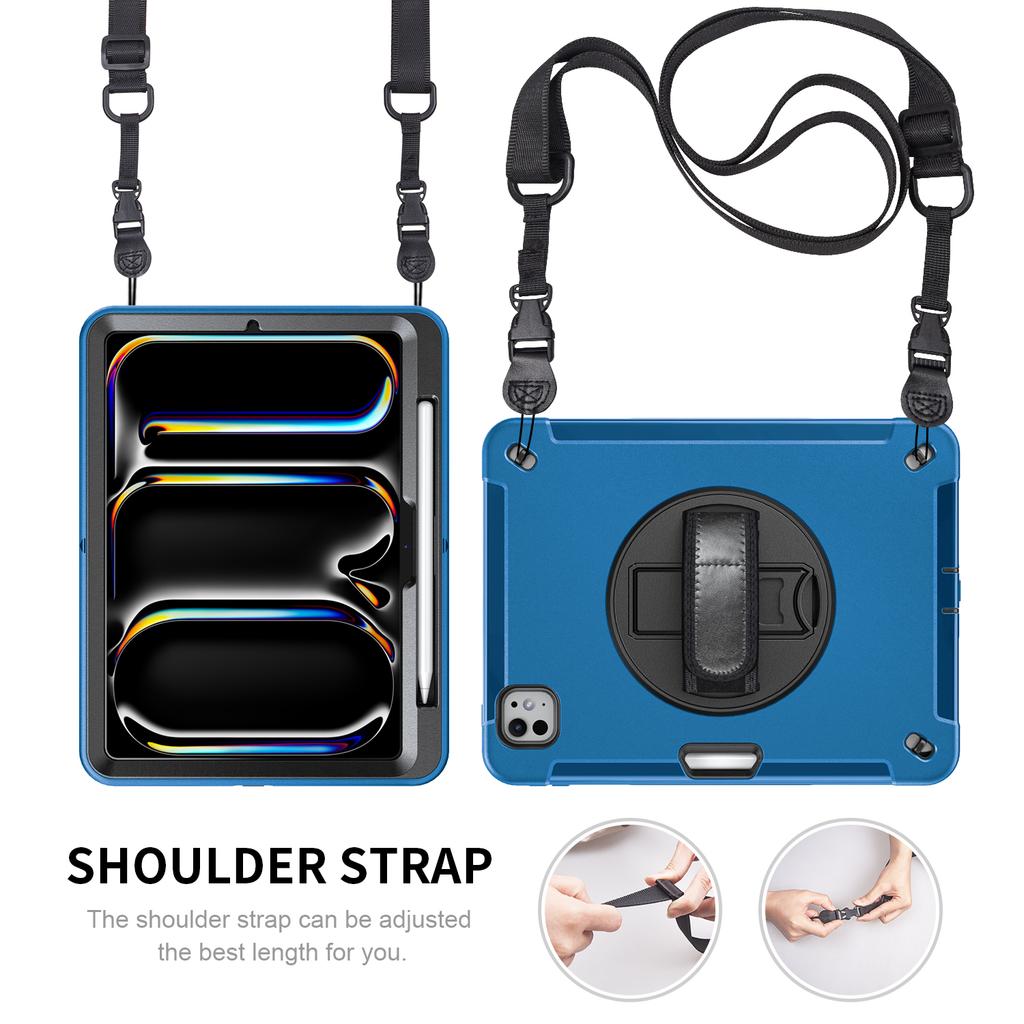 Für iPad Pro 13 (2024) Hülle mit Ständer PC+TPU Robuste Abdeckung mit Schultergurt